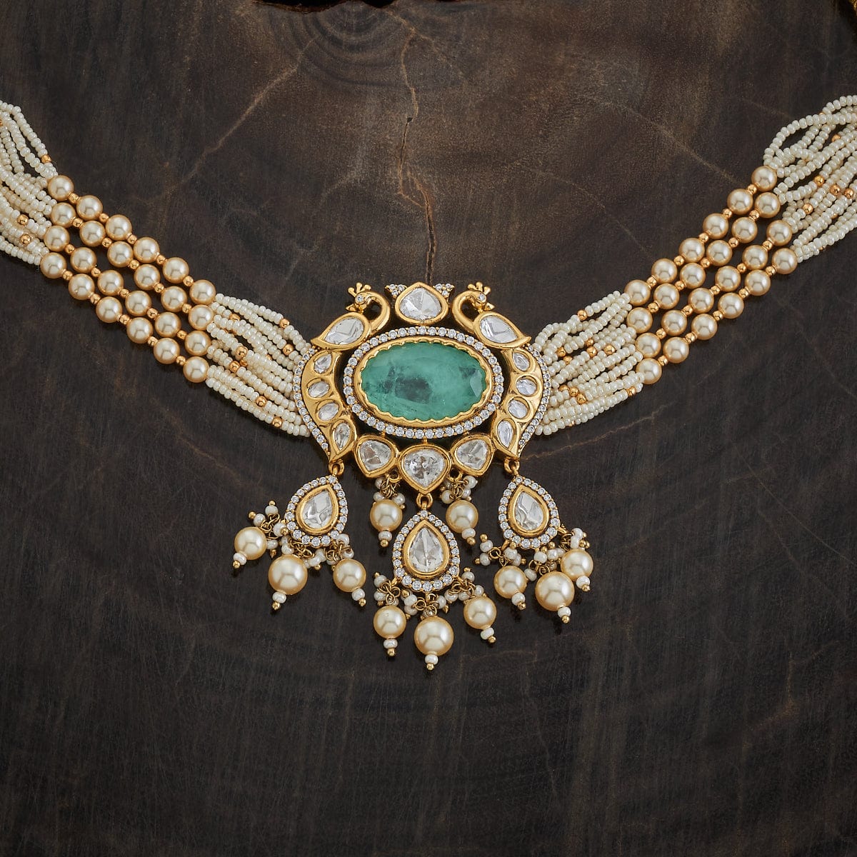 Kundan Polki Necklace Color Green Polish Victorian