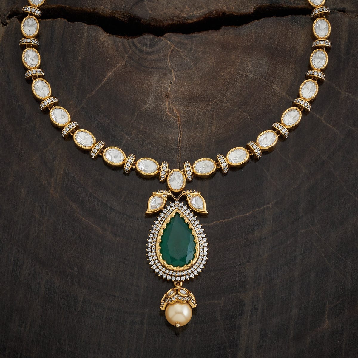 Kundan Polki Necklace Color Green Polish Victorian