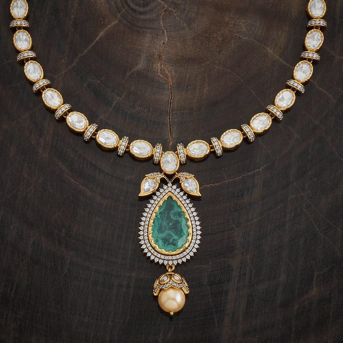 Kundan Polki Necklace Color Green Polish Victorian