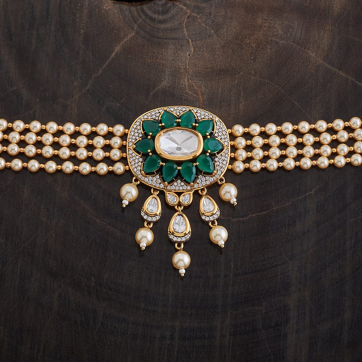 Kundan Polki Necklace Color Green Polish Victorian
