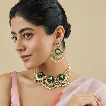 Kundan Polki Necklace Color Green Polish Victorian