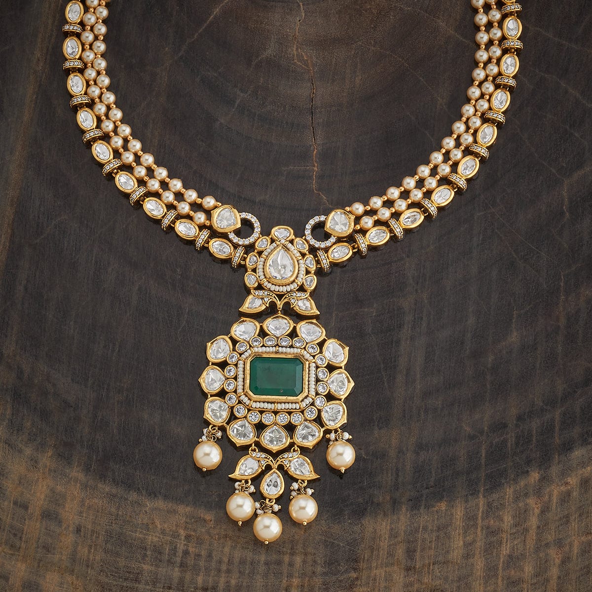 Kundan Polki Necklace Color Green Polish Victorian