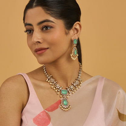 Kundan Polki Necklace Color Green Polish Victorian