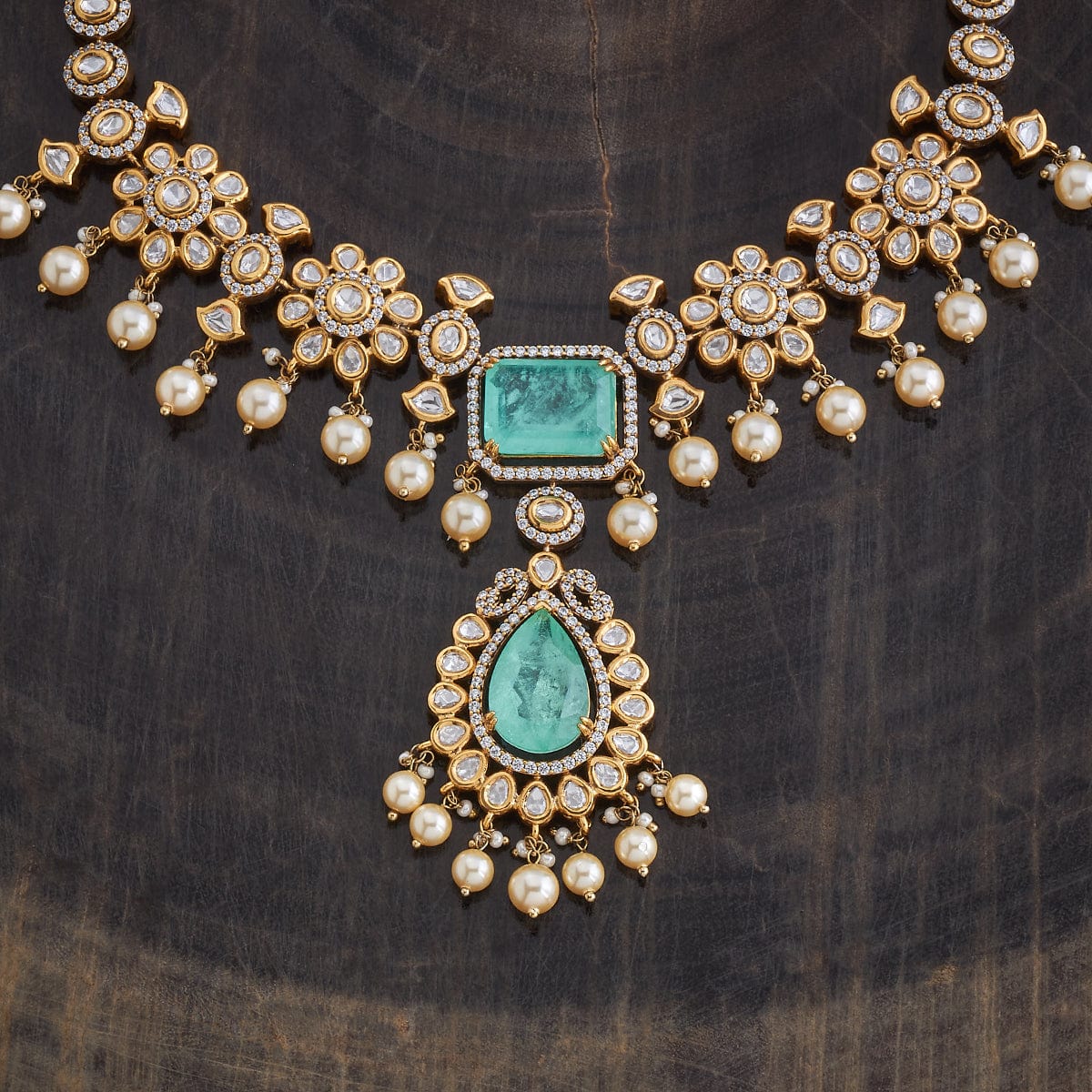 Kundan Polki Necklace Color Green Polish Victorian