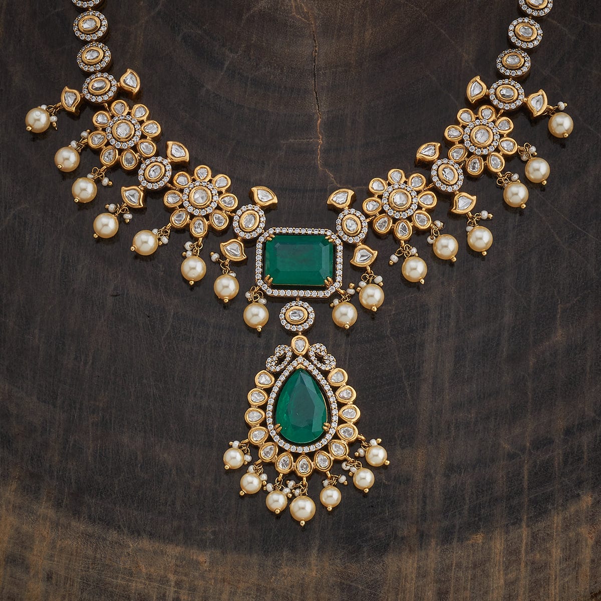 Kundan Polki Necklace Color Green Polish Victorian