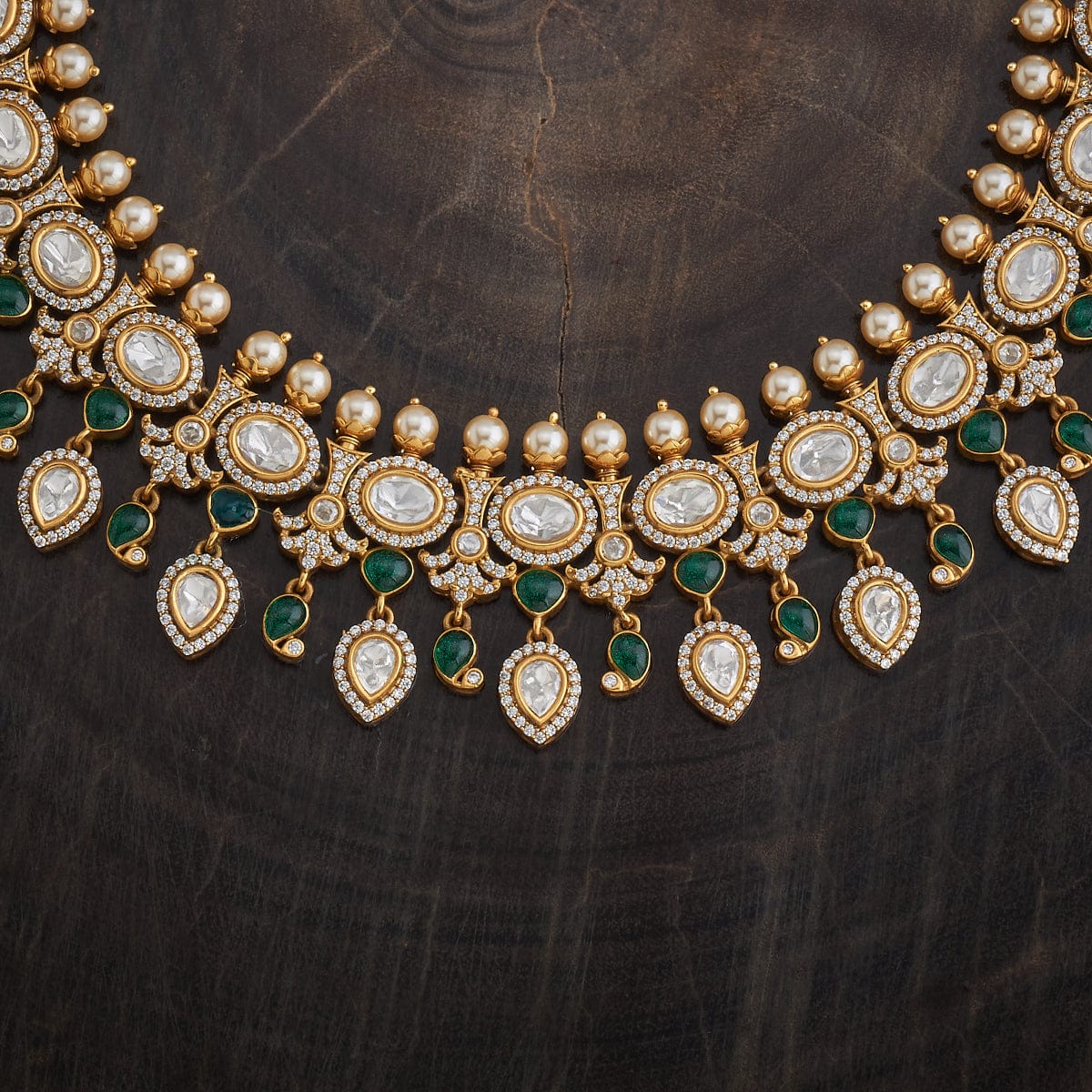 Kundan Polki Necklace Color Green Polish Victorian