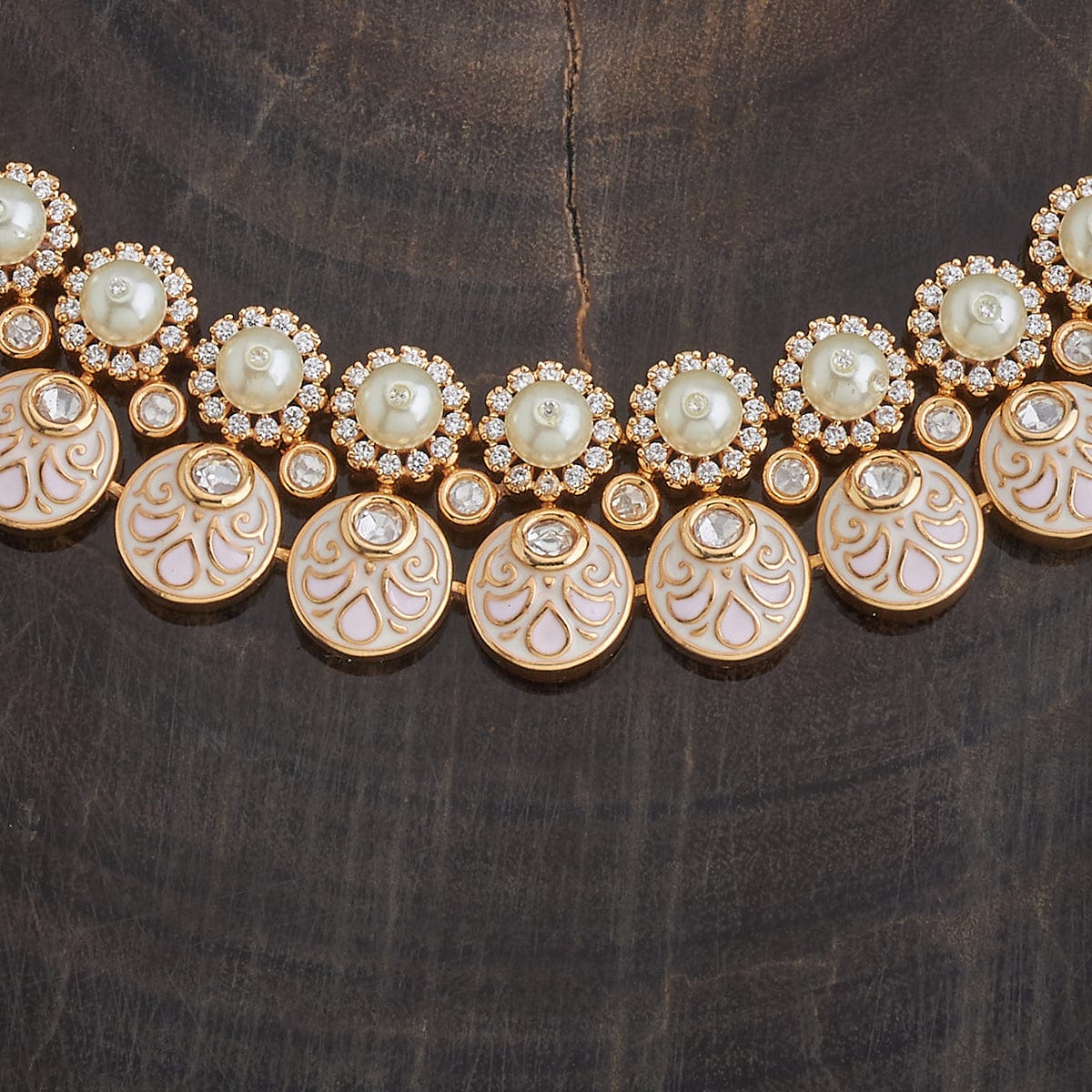 Kundan Polki Necklace Color White Meena Polish Ivory-Green