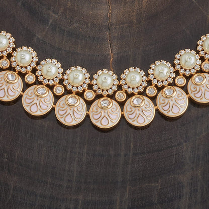 Kundan Polki Necklace Color White Meena Polish Ivory-Green