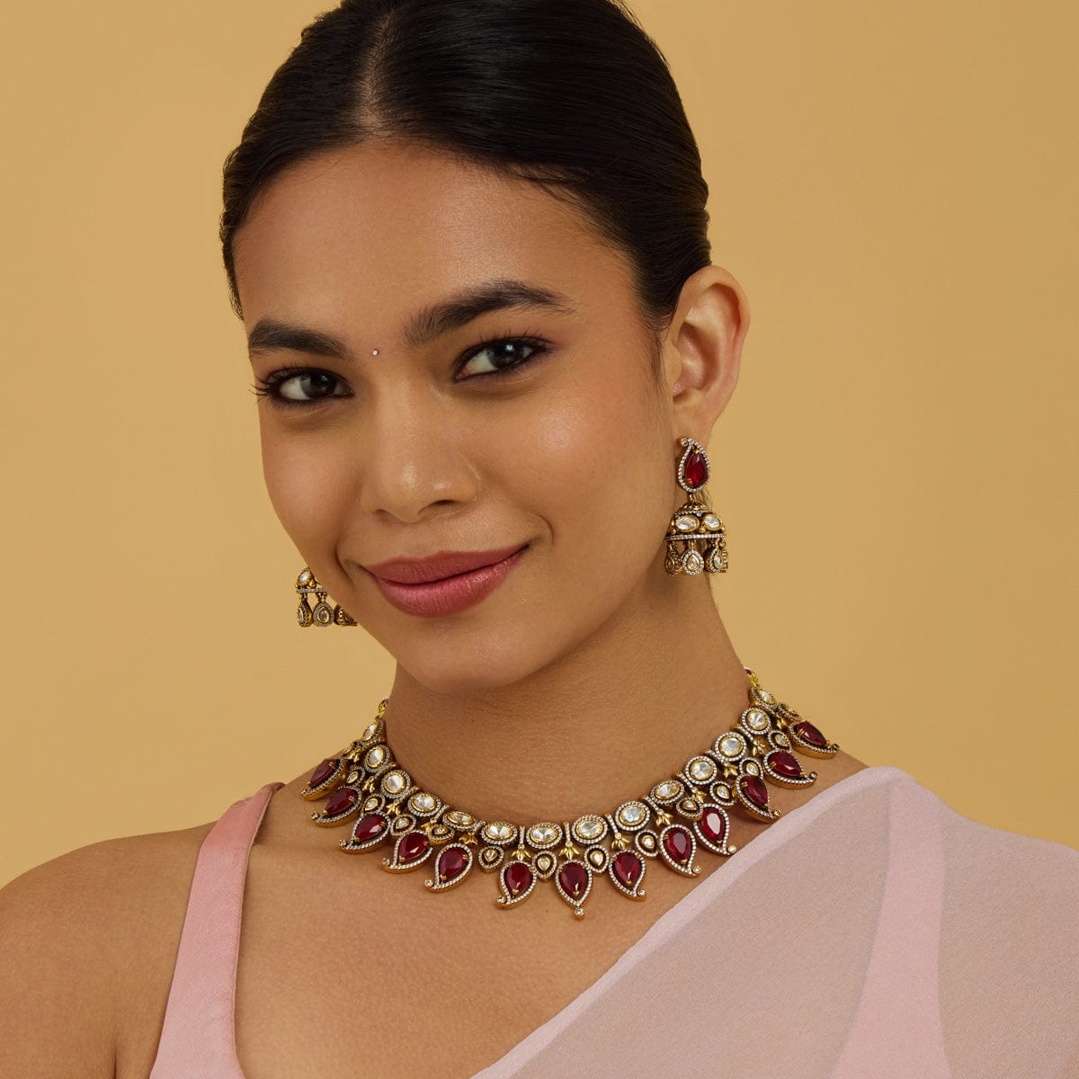 Kundan Polki Necklace Color Green Polish Victorian