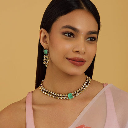 Kundan Polki Necklace Color Green Polish Victorian