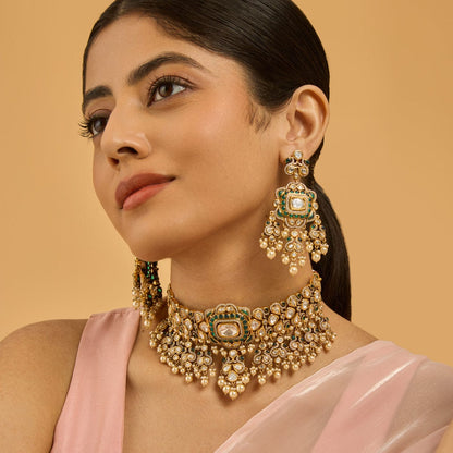 Kundan Polki Necklace Color Green Polish Victorian