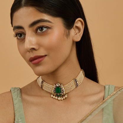 Kundan Polki Necklace Color Green Polish Victorian
