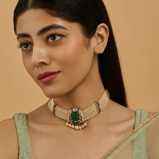 Kundan Polki Necklace Color Green Polish Victorian