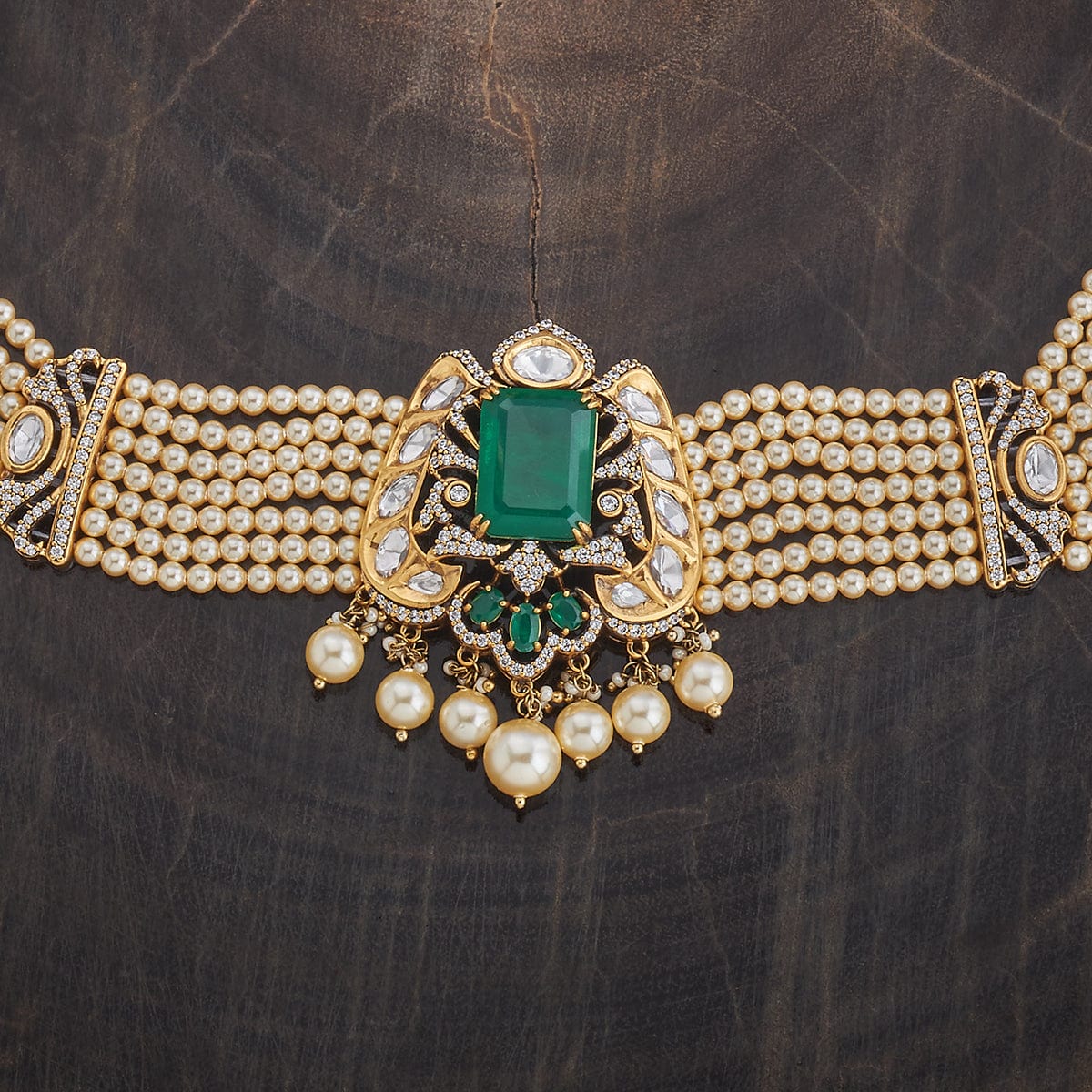 Kundan Polki Necklace Color Green Polish Victorian