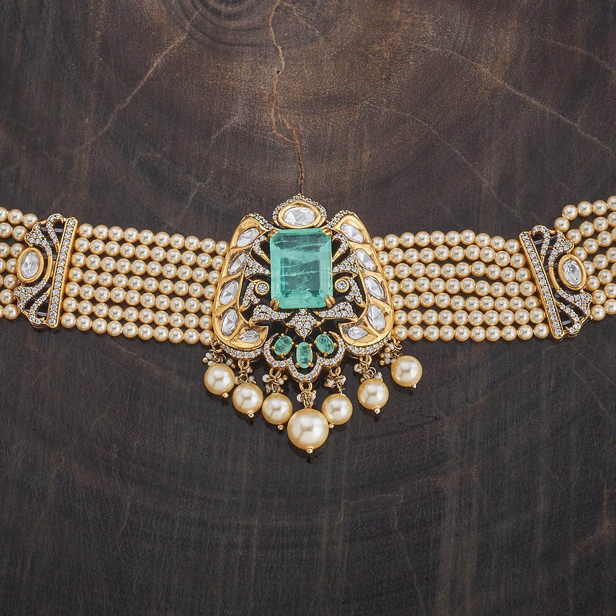 Kundan Polki Necklace Color Green Polish Victorian