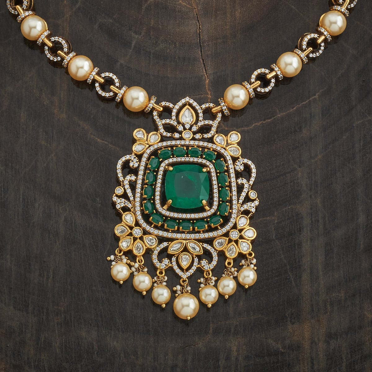 Kundan Polki Necklace Color Green Polish Victorian