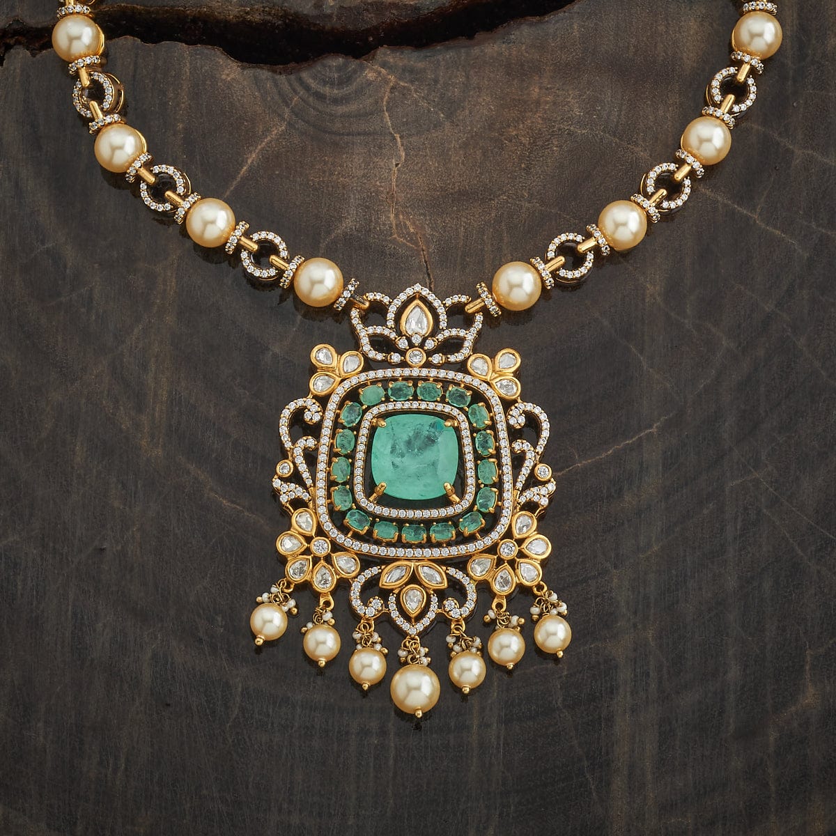 Kundan Polki Necklace Color Green Polish Victorian