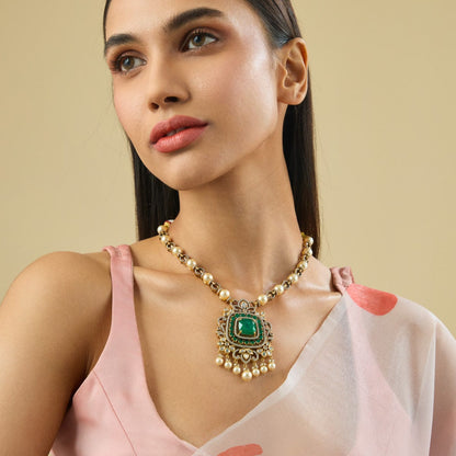 Kundan Polki Necklace Color Green Polish Victorian