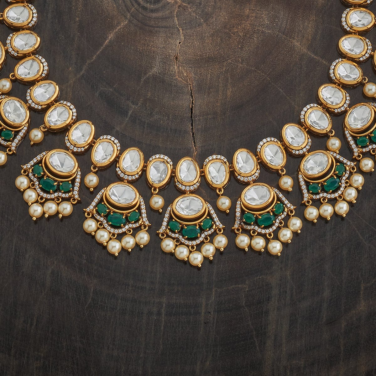 Kundan Polki Necklace Color Green Polish Victorian