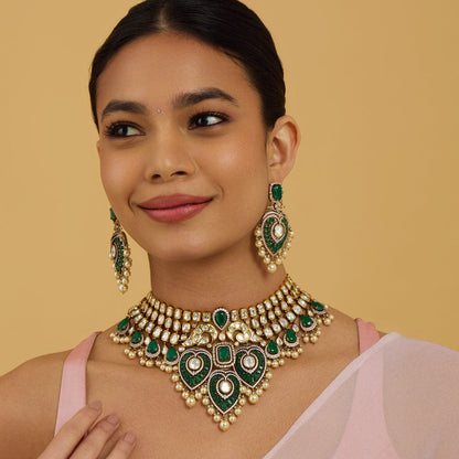 Kundan Polki Necklace Color Green Polish Victorian