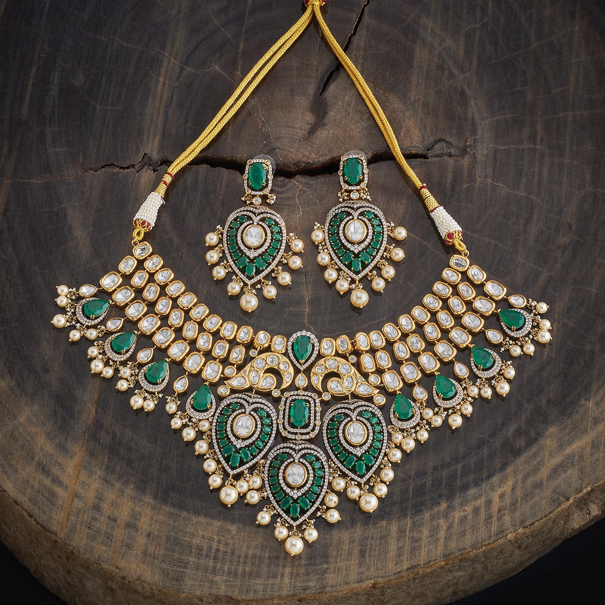 Kundan Polki Necklace Color Green Polish Victorian
