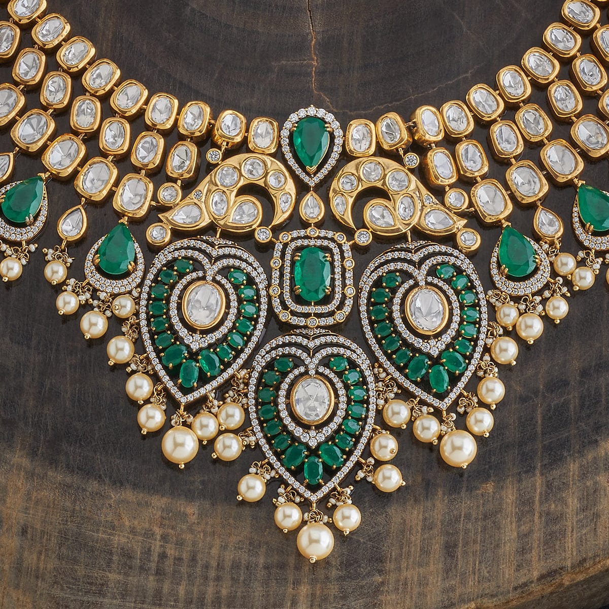 Kundan Polki Necklace Color Green Polish Victorian