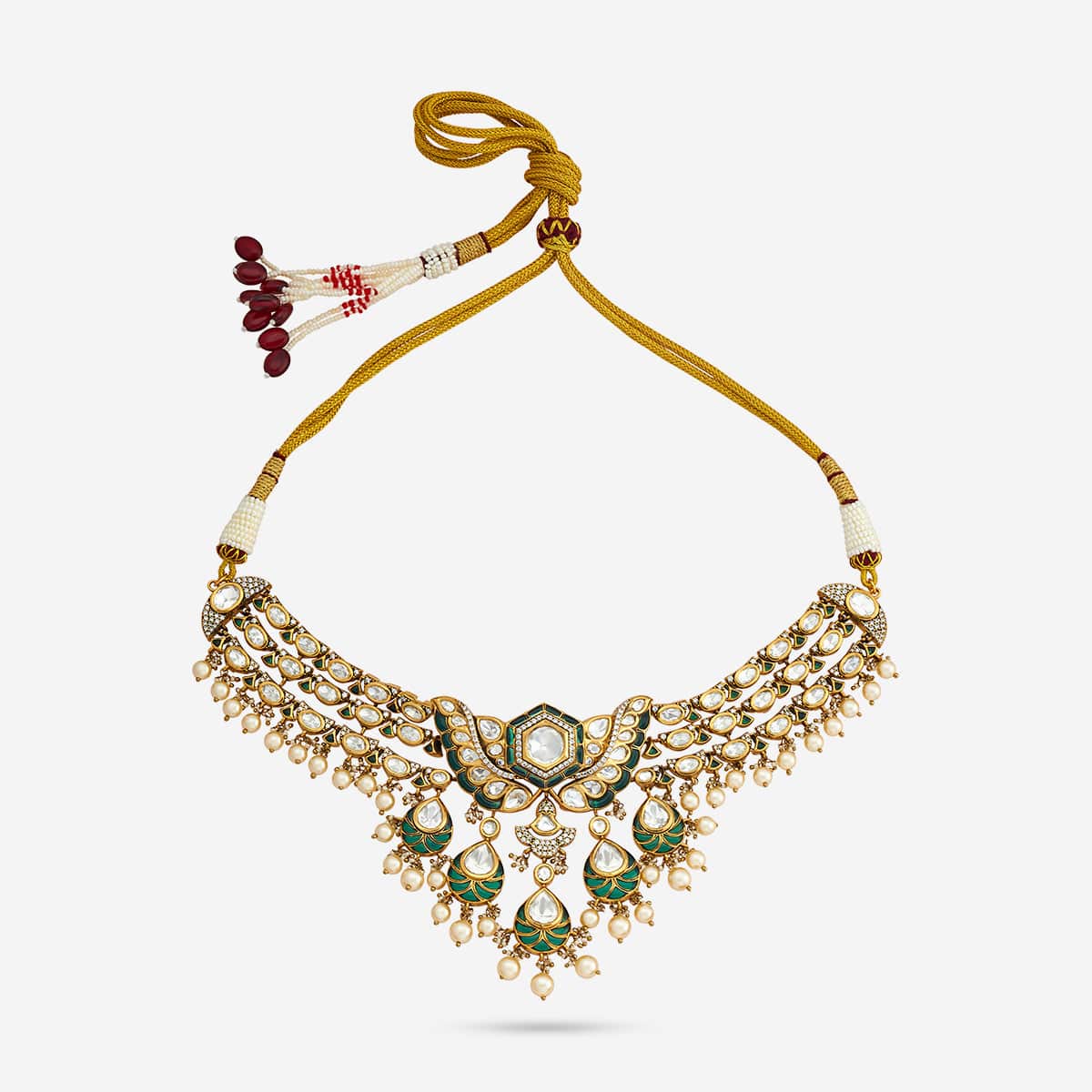 Kundan Polki Necklace Color Green Polish Victorian