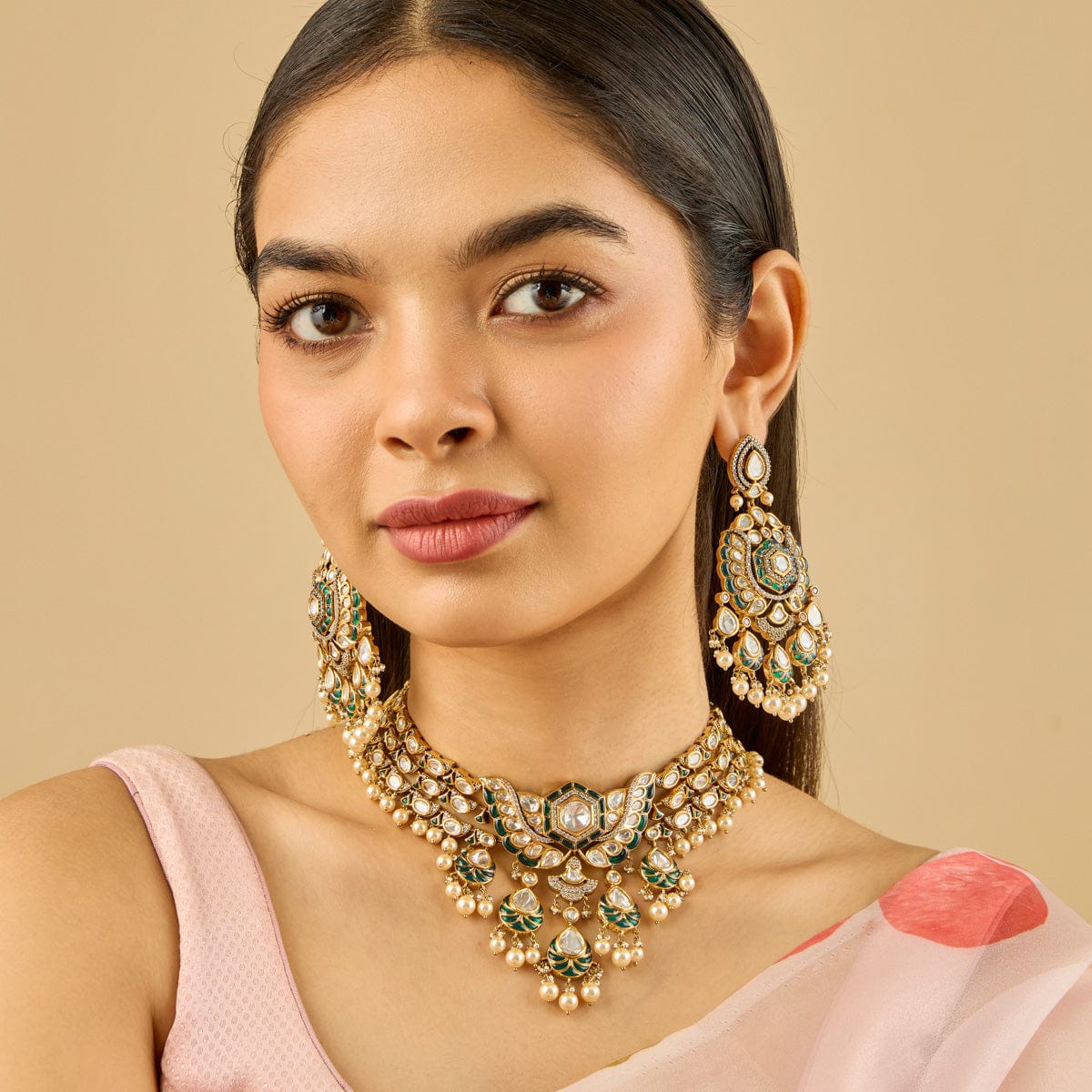 Kundan Polki Necklace Color Green Polish Victorian