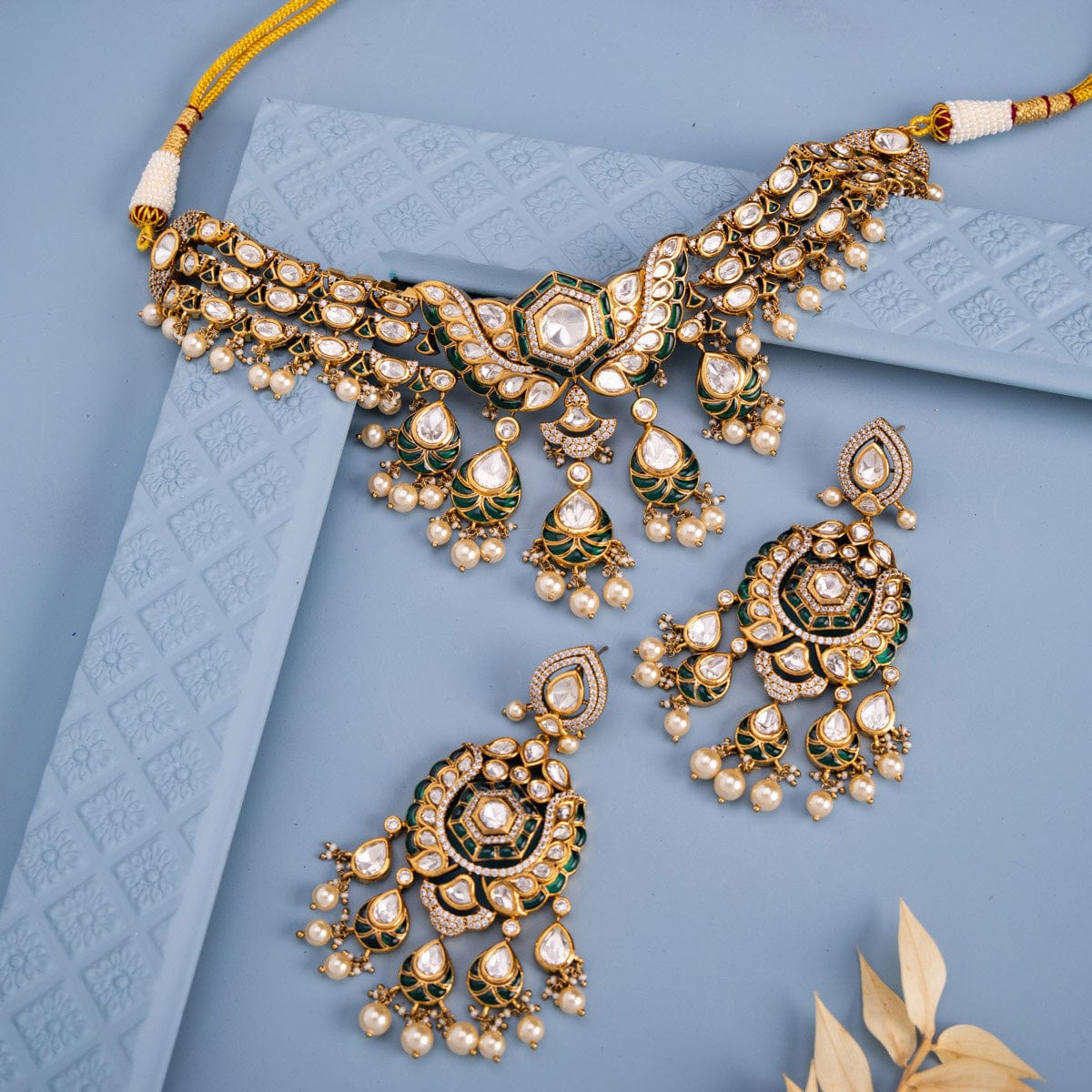 Kundan Polki Necklace Color Green Polish Victorian