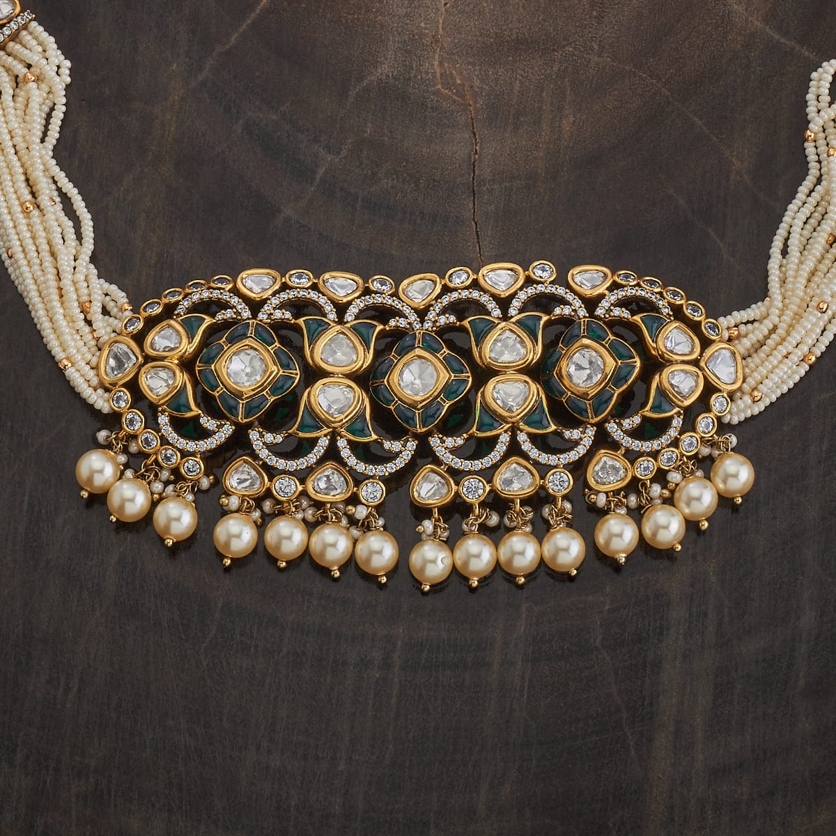 Kundan Polki Necklace Color Green Polish Victorian