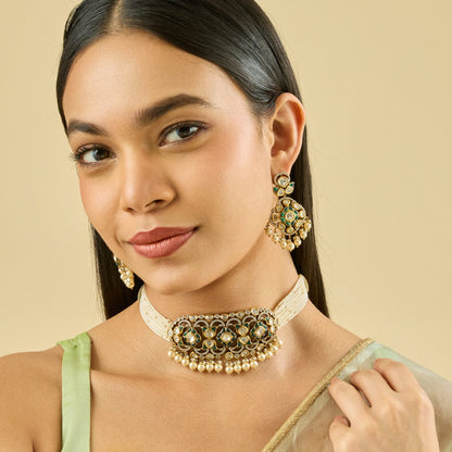 Kundan Polki Necklace Color Green Polish Victorian