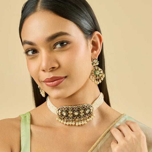 Kundan Polki Necklace Color Green Polish Victorian