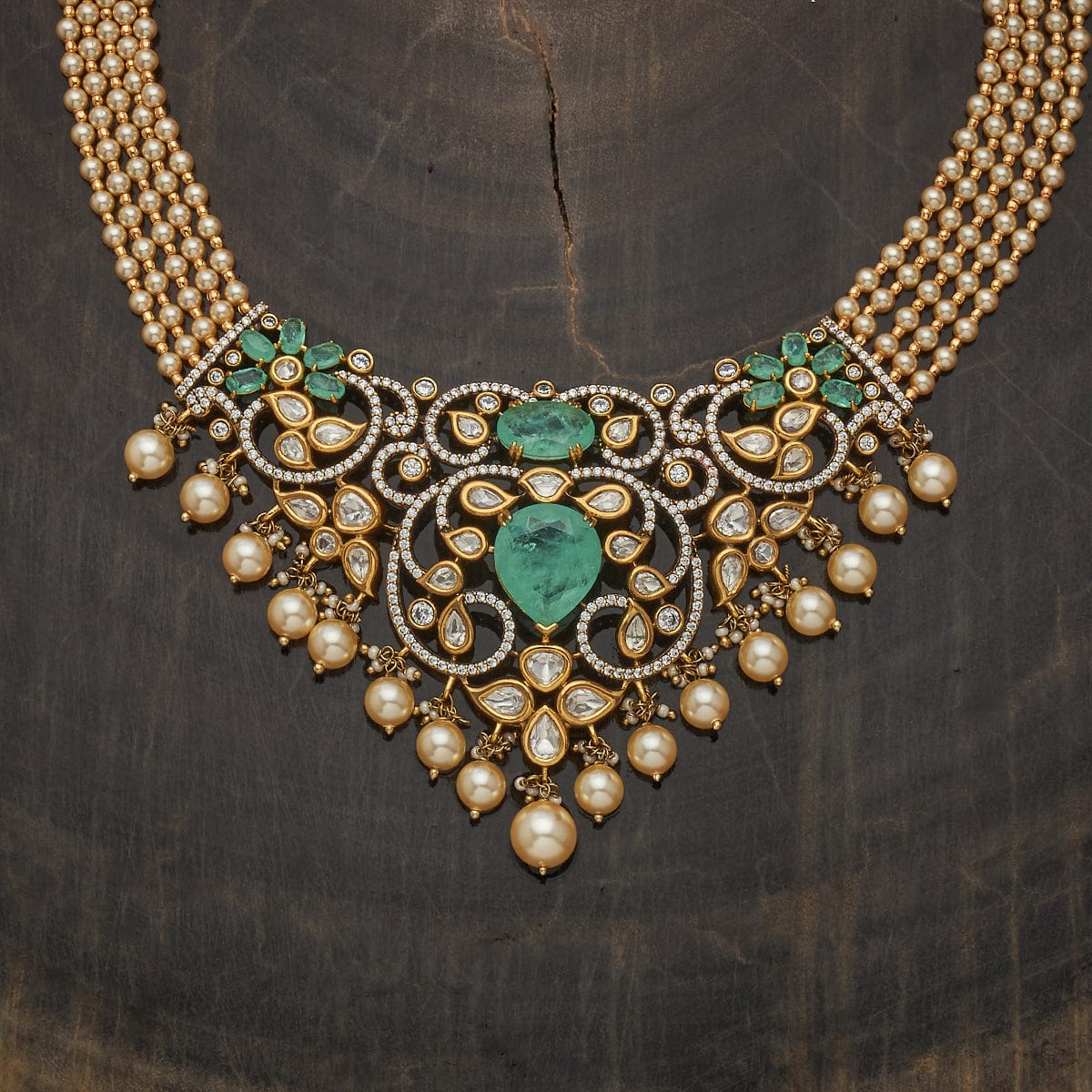 Kundan Polki Necklace Color Green Polish Victorian
