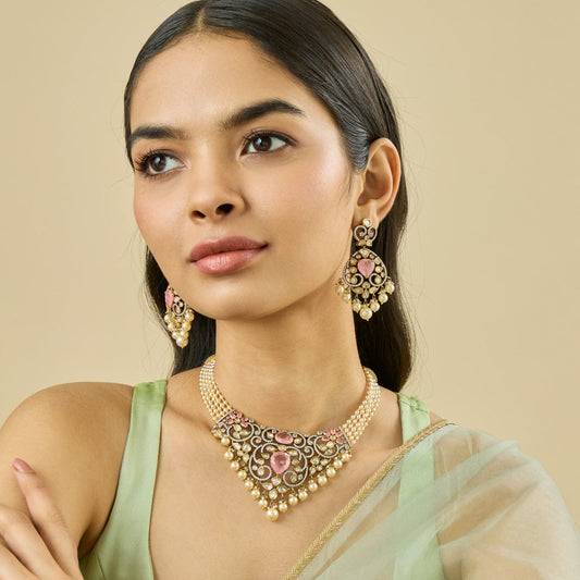 Kundan Polki Necklace Color Green Polish Victorian