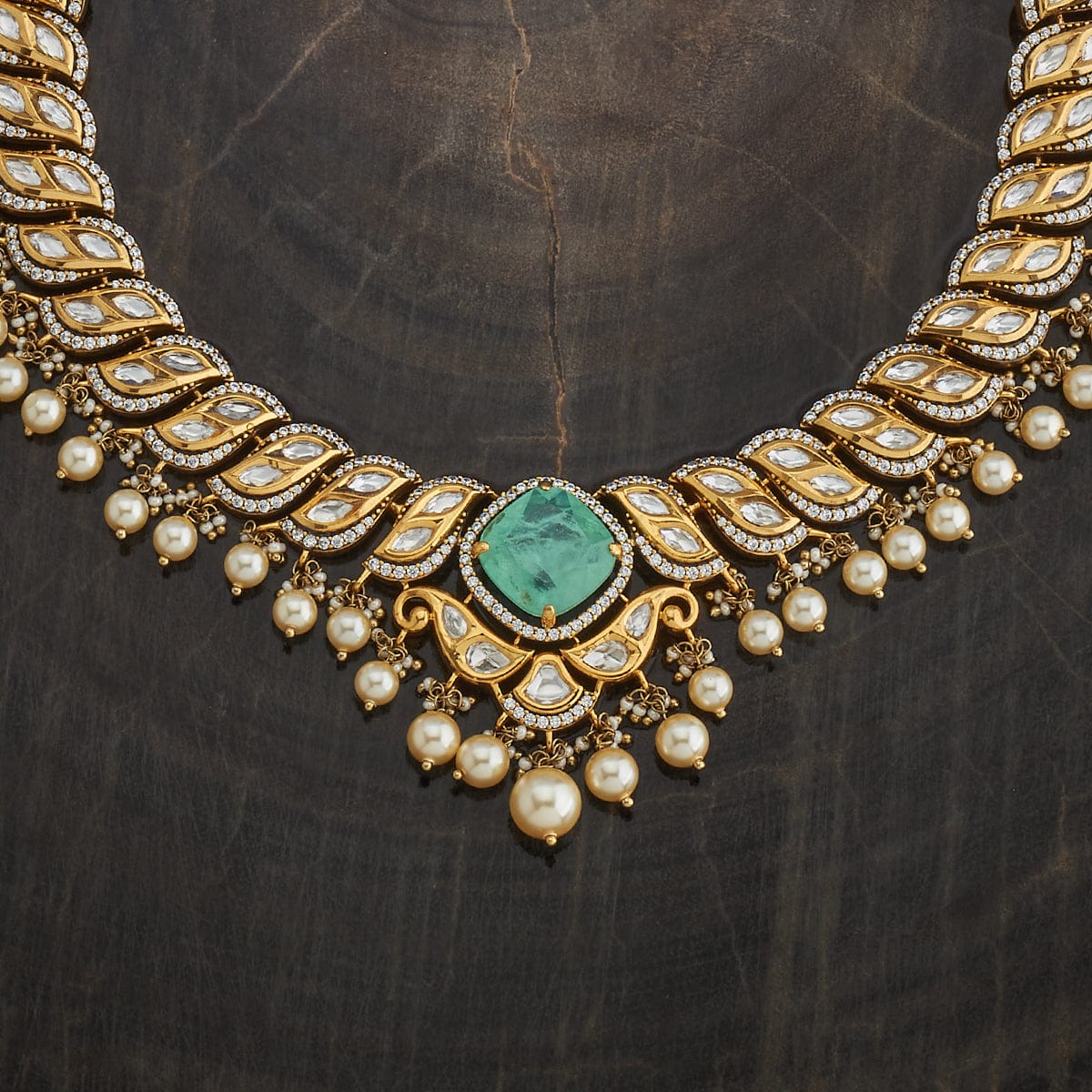 Kundan Polki Necklace Color Green Polish Victorian