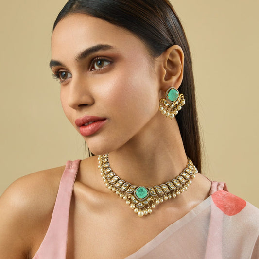 Kundan Polki Necklace Color Green Polish Victorian