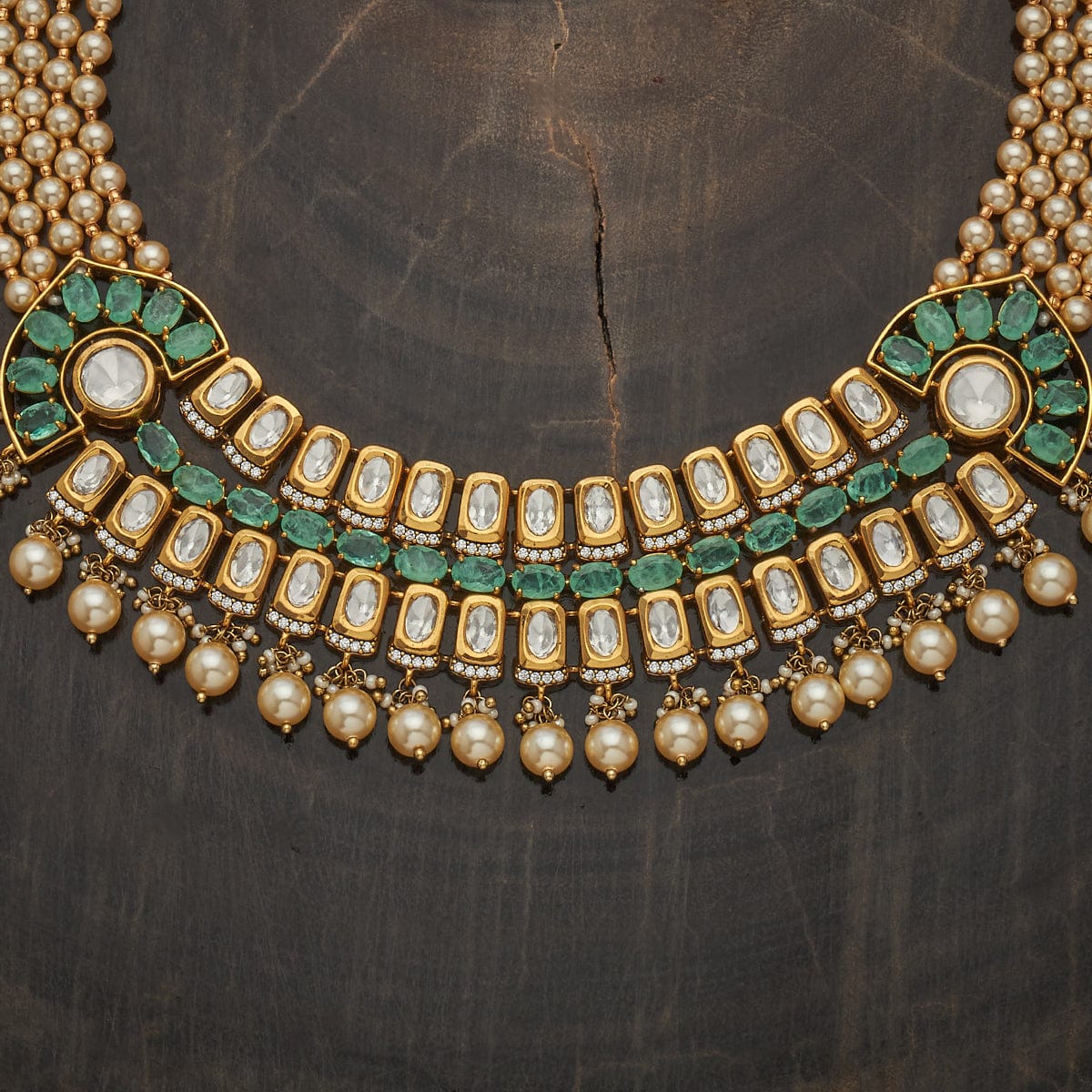 Kundan Polki Necklace Color Green Polish Victorian