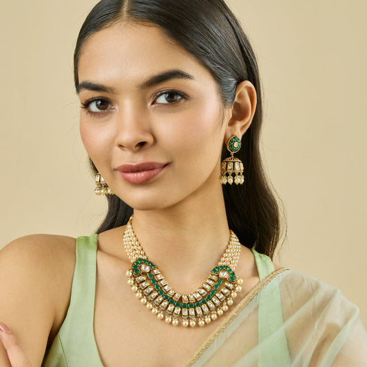 Kundan Polki Necklace Color Green Polish Victorian