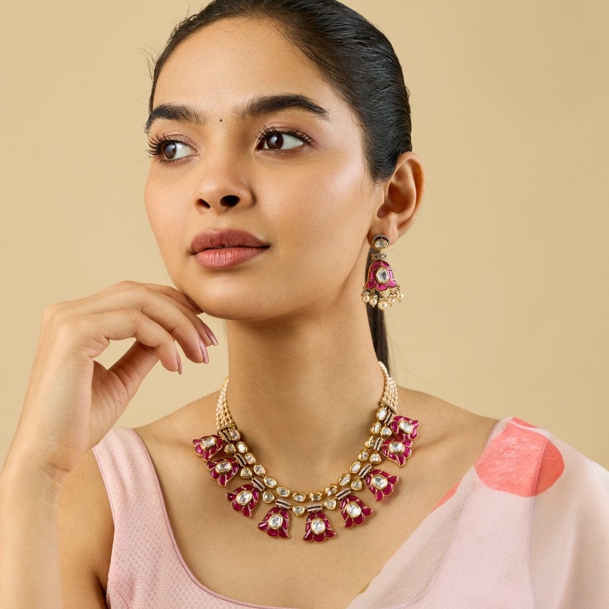 Kundan Polki Necklace Color Green Polish Victorian