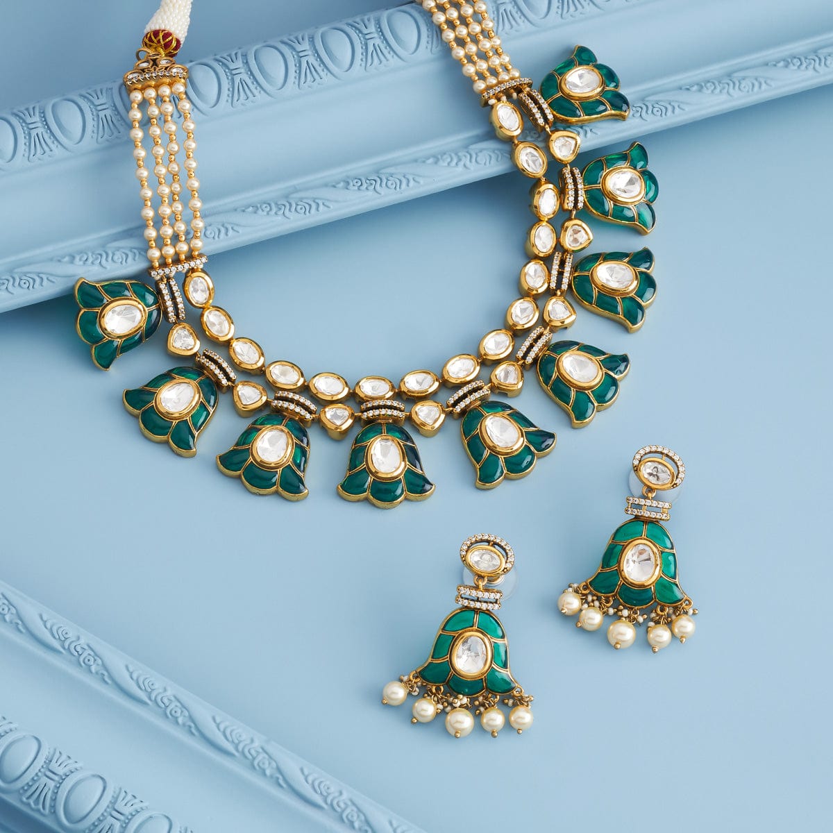 Kundan Polki Necklace Color Green Polish Victorian