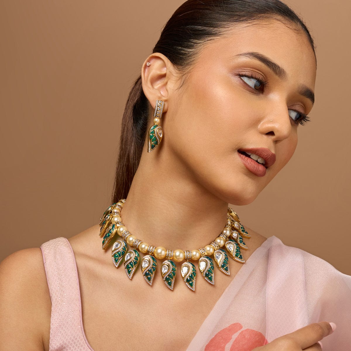 Kundan Polki Necklace Color Green Polish Victorian