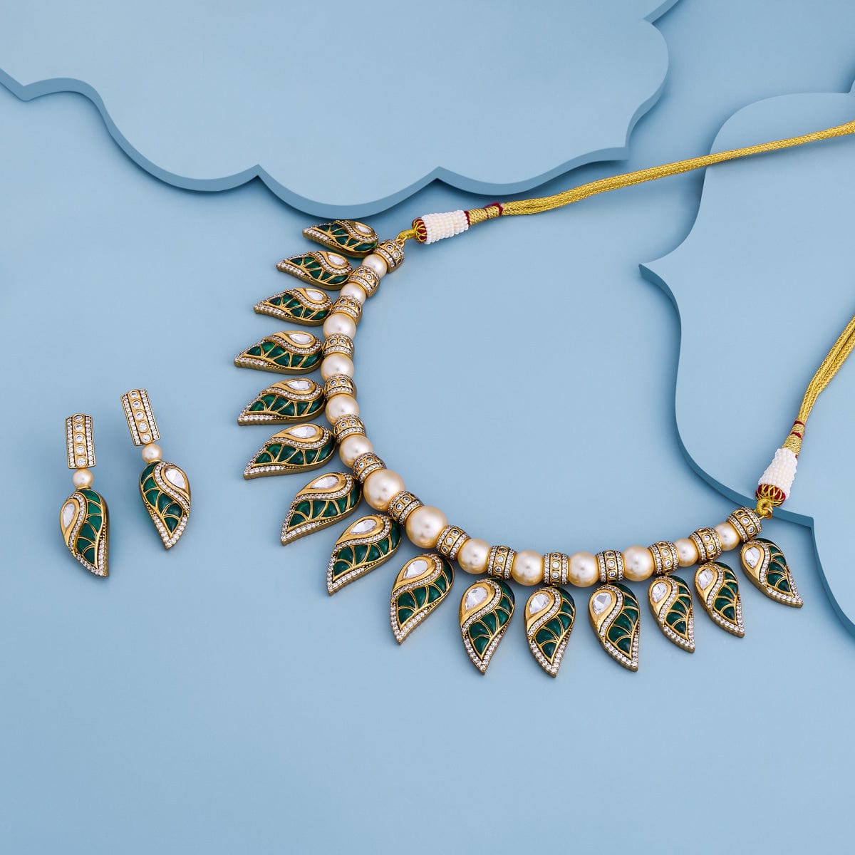 Kundan Polki Necklace Color Green Polish Victorian