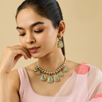 Kundan Polki Necklace Color Green Polish Victorian