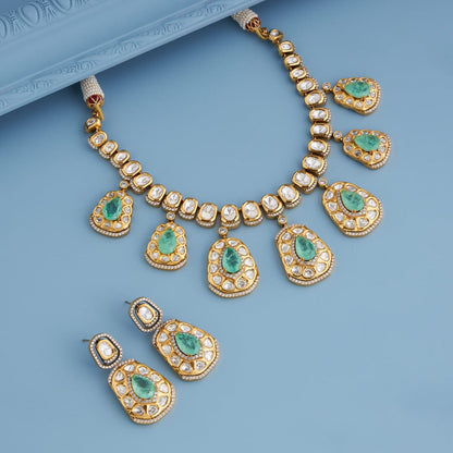 Kundan Polki Necklace Color Green Polish Victorian