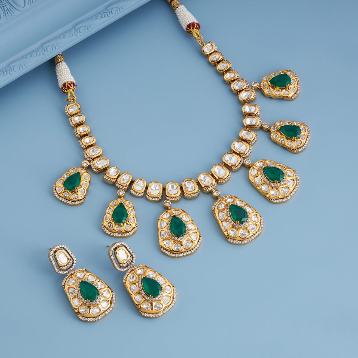 Kundan Polki Necklace Color Green Polish Victorian