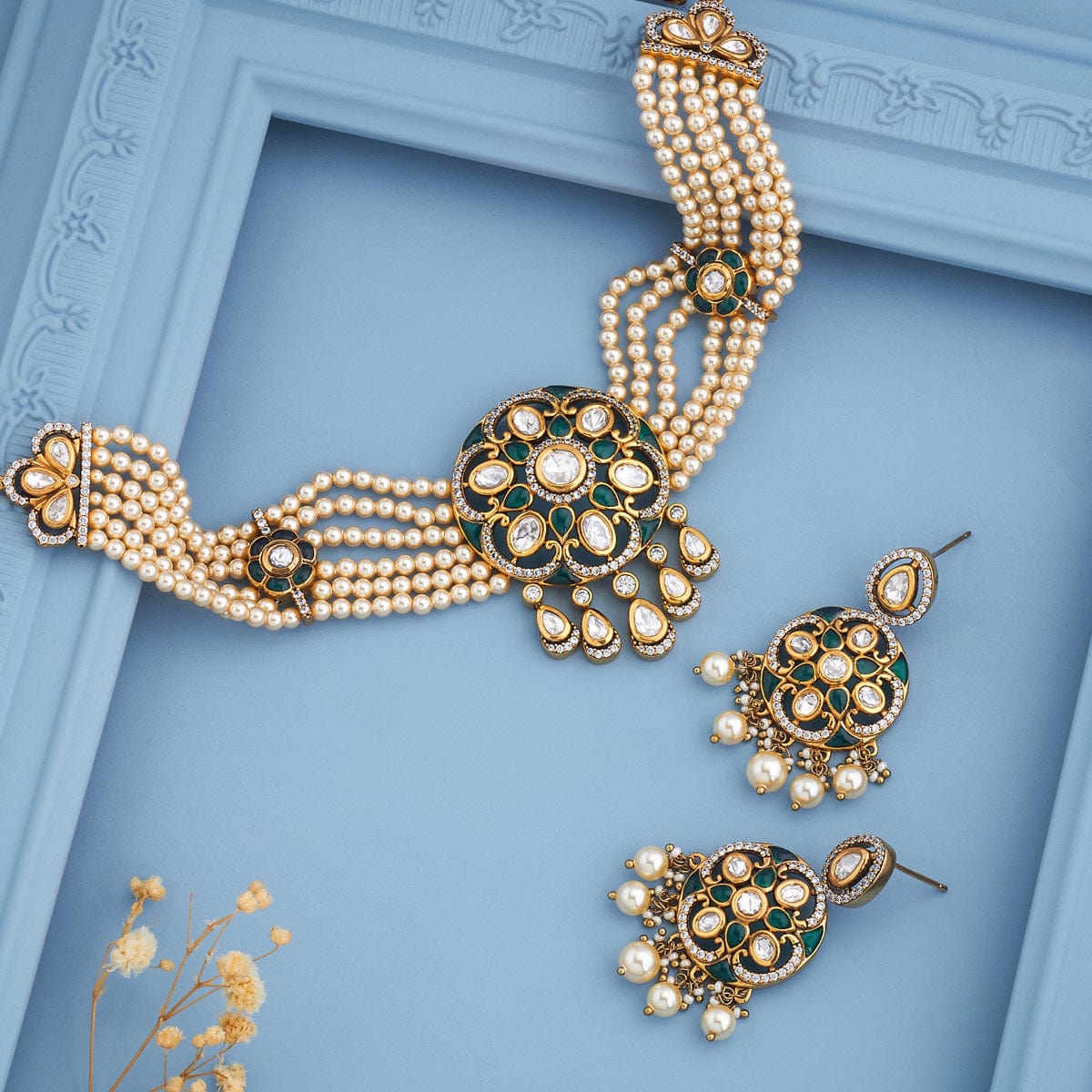 Kundan Polki Necklace Color Green Polish Victorian