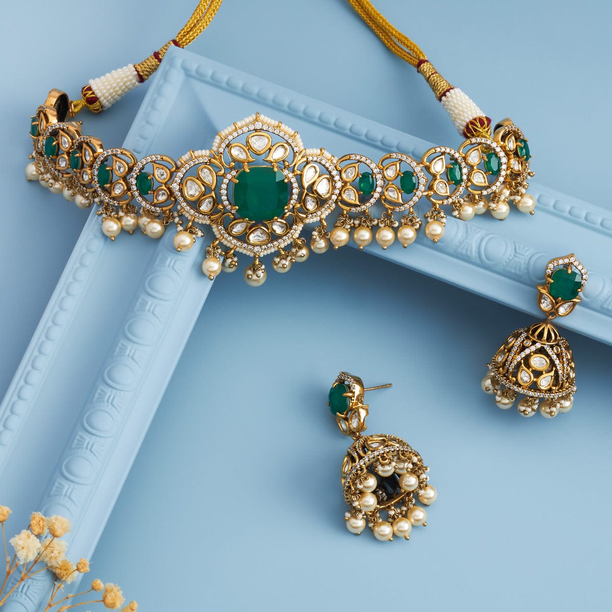 Kundan Polki Necklace Color Green Polish Victorian