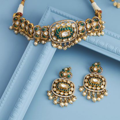 Kundan Polki Necklace Color Green Polish Victorian