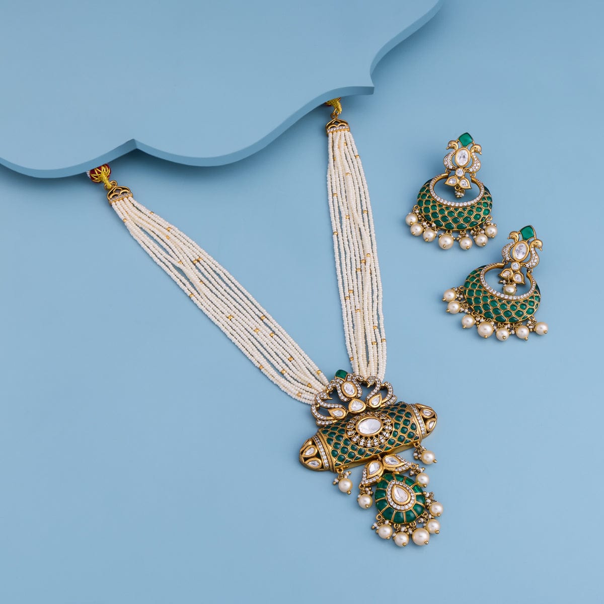 Kundan Polki Necklace Color Green Polish Victorian