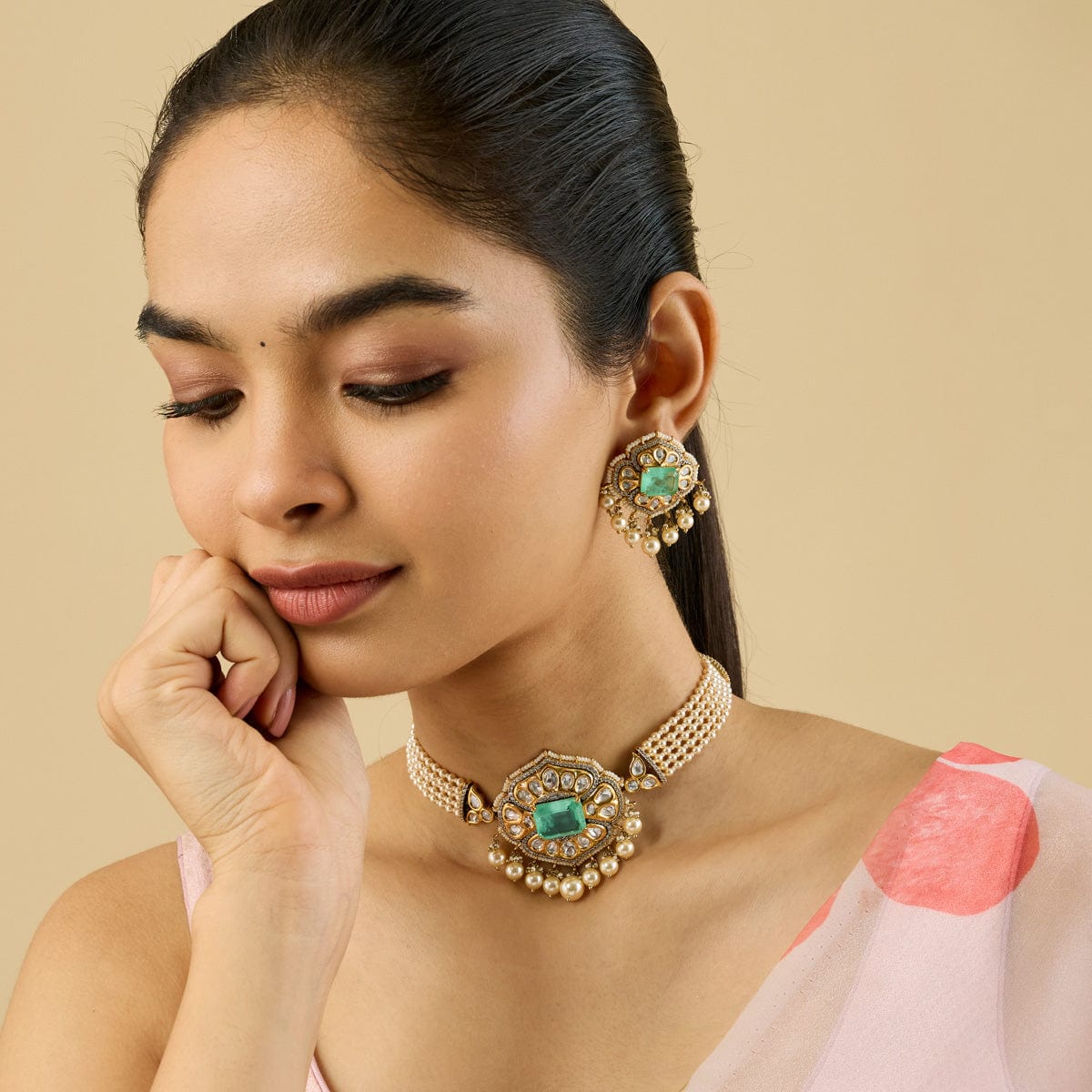 Kundan Polki Necklace Color Green Polish Victorian